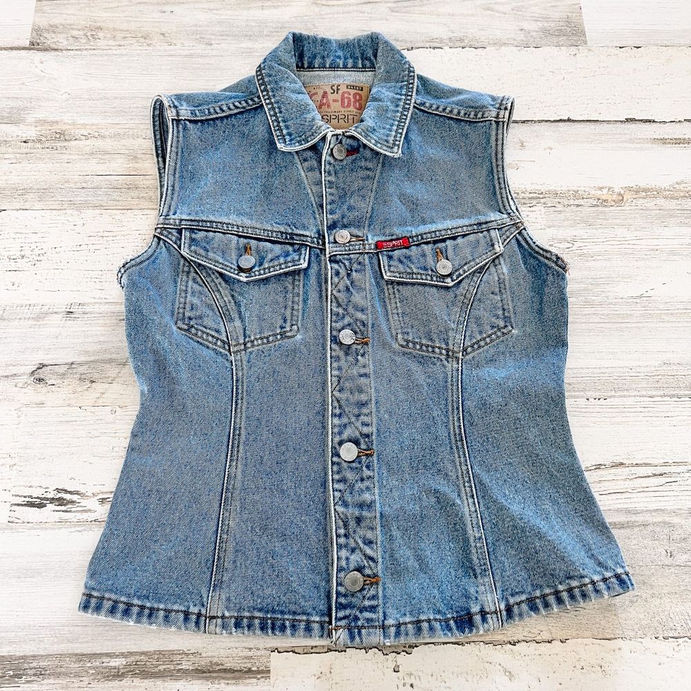 ESPRIT 90s Vintage Denim Vest Sz Medium